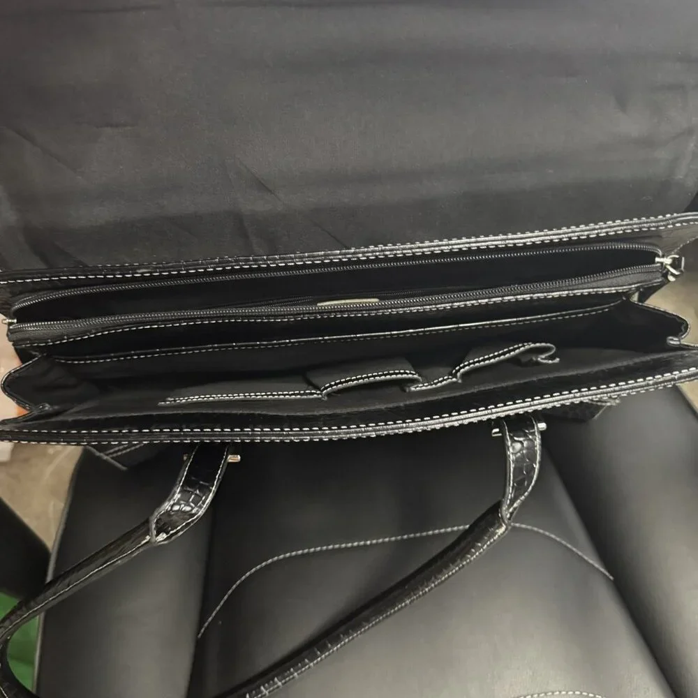 Liz Claiborne Tote Bag Womens Large Black Faux Croc Embossed Purse Satchel Work - Picture 5 of 10